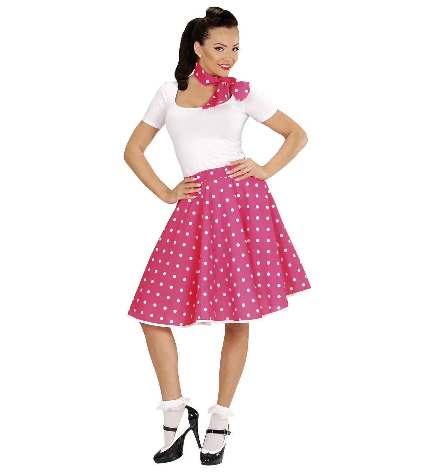 Falda de Lunares con Pañuelo Rosa Grease y Años 40 - 50 Widmann